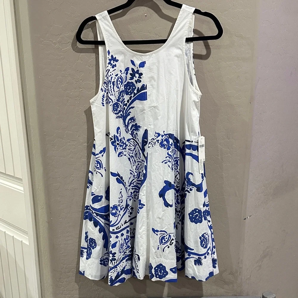Maeve White and Blue Patterned Mini Dress - Picture 1 of 5